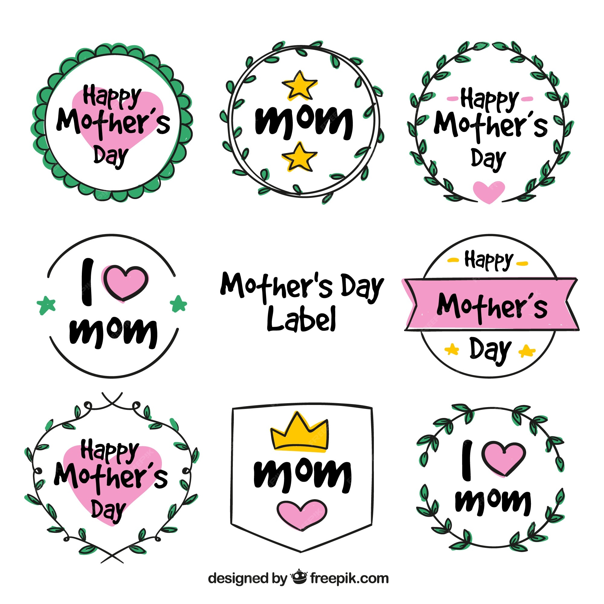 free vector selection of mother s day labels in hand drawn style