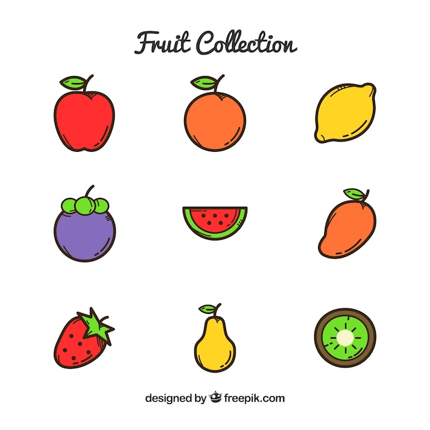 Бесплатное векторное изображение Выбор вкусных кусочков фруктов