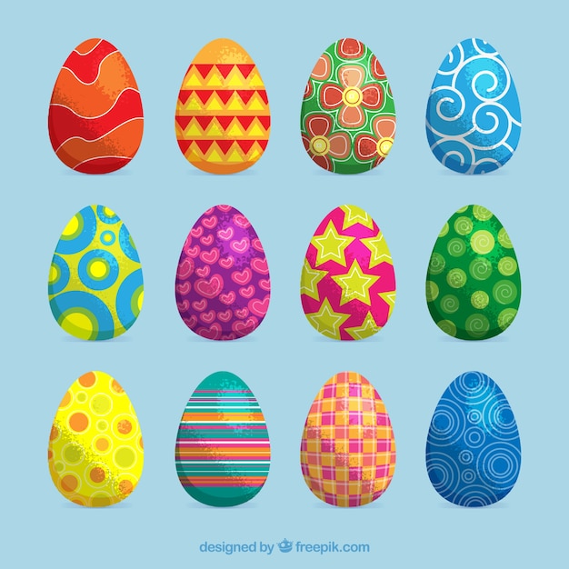 Бесплатное векторное изображение Выбор пасхальные яйца с красочным дизайном