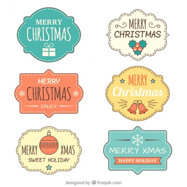 Free vector selection of retro stickers with christmas messages