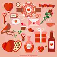 Free vector selection of romantic items for valentine's day