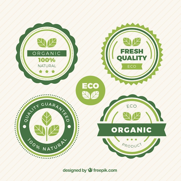 Free vector selection of round labels with green leaves