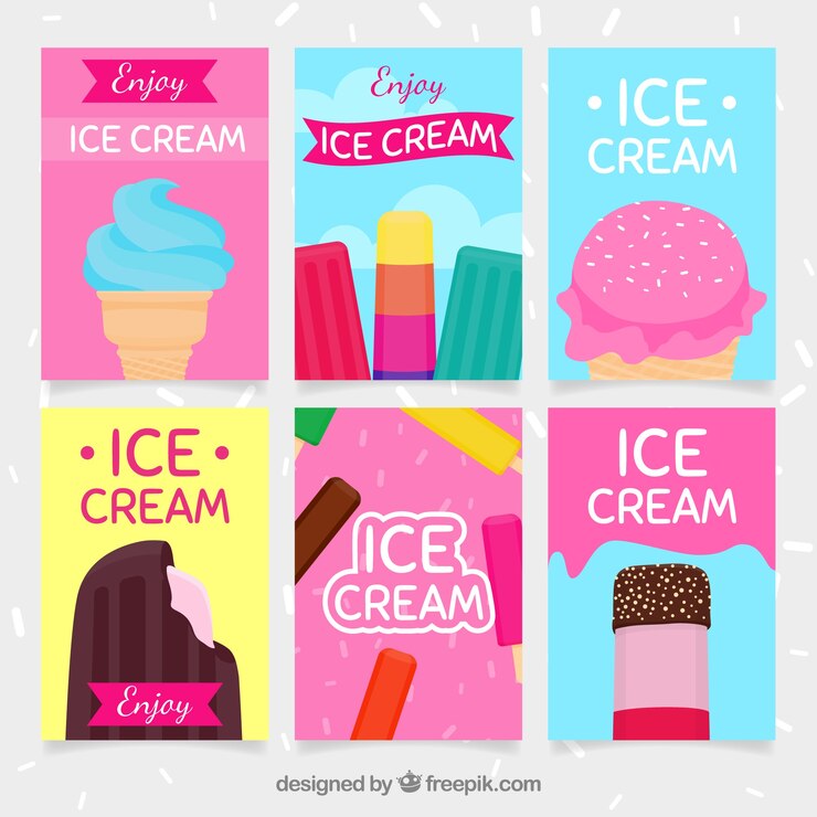 Free Vector selection of six colored cards with decorative ice creams