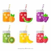 Free vector selection of six glasses with fruit juices and straws