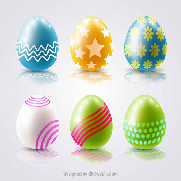 Selection of six great easter eggs in realistic style