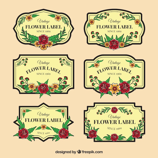 Free vector selection of six vintage floral labels