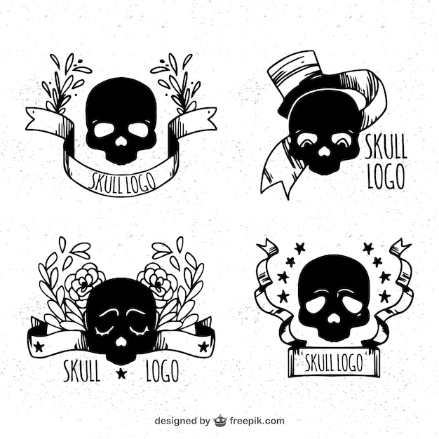 Free vector selection of skull logos with decorative ribbon