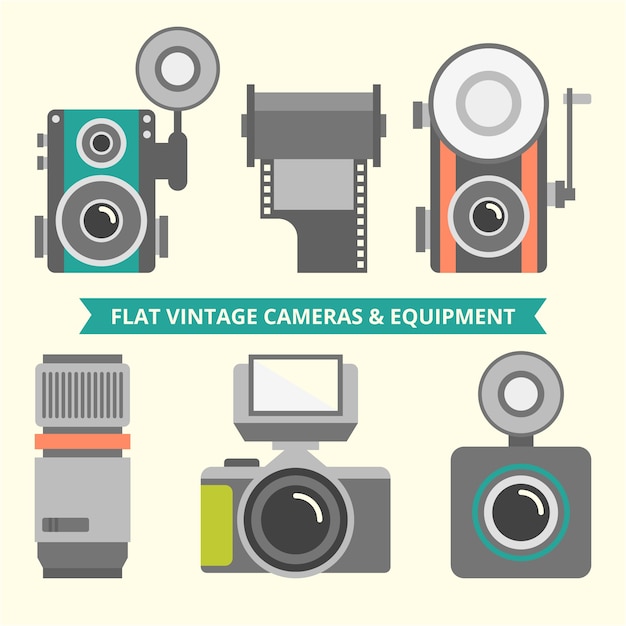 Free vector selection of vintage flat cameras