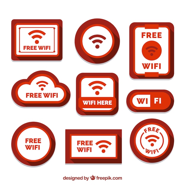 Vettore gratuito selezione di adesivi wifi in toni rossi