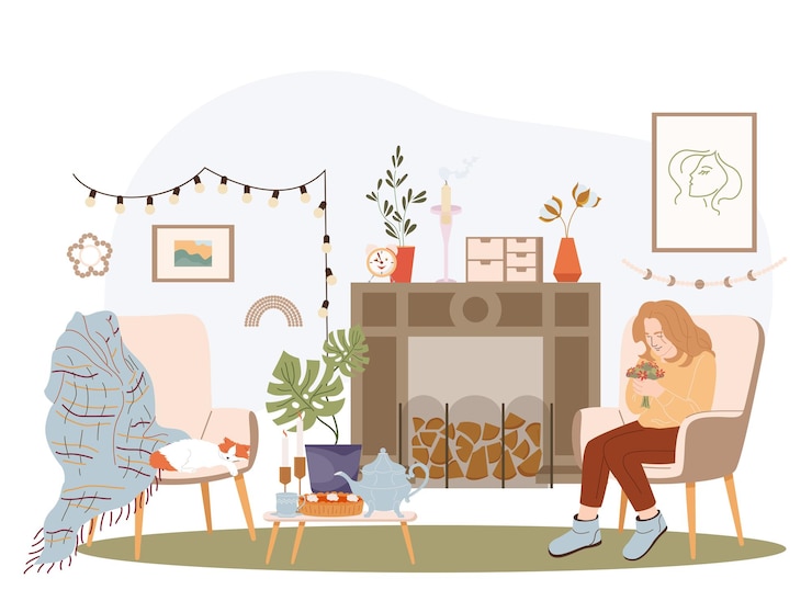 Free Vector self care concept with cozy atmosphere symbols flat vector illustration
