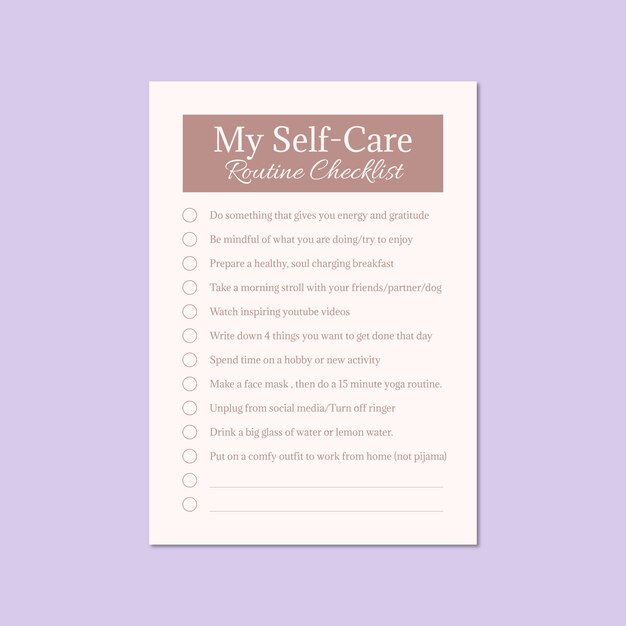 Self care routine checklist template
