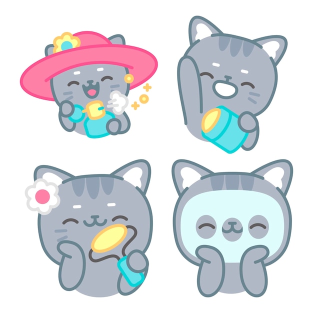 Free vector self care stickers collection with tomomi the cat