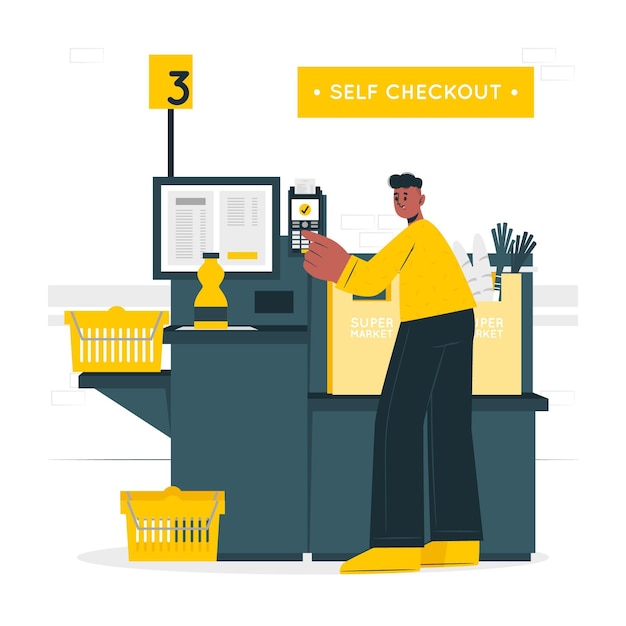 Vettore gratuito illustrazione del concetto di self checkout