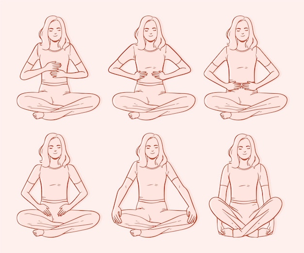 Free vector self-healing reiki poses hand drawn design