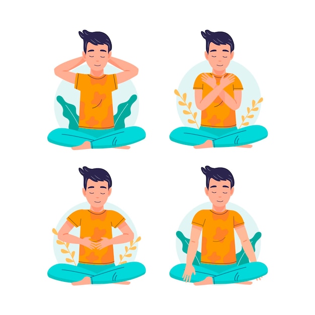 Self-healing reiki poses illustration set