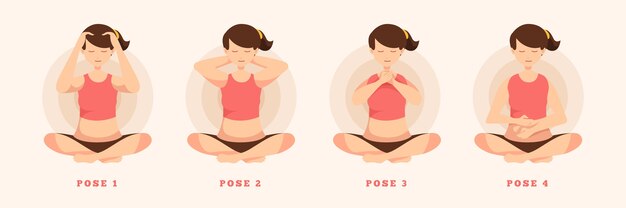 Self-healing reiki poses set