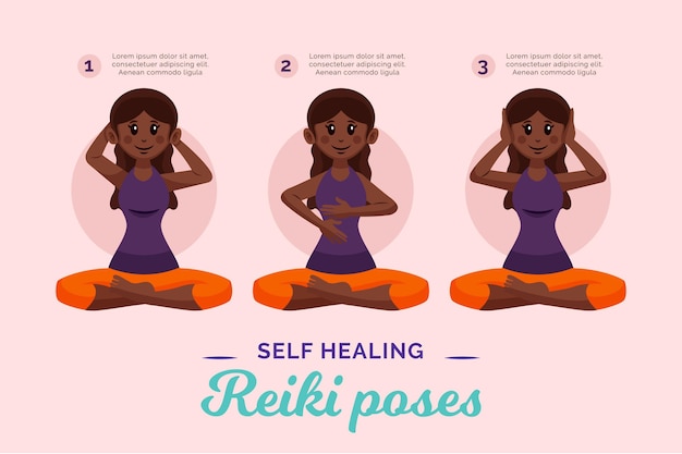 Vettore gratuito pose di reiki autorigeneranti