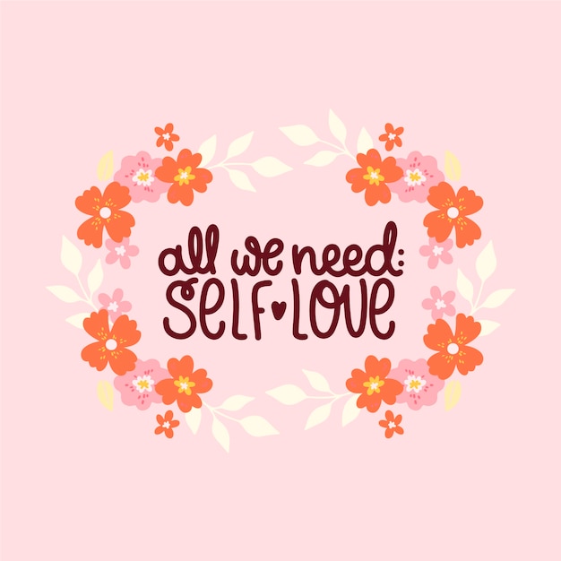 Free vector self love lettering with flowers