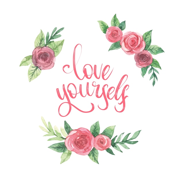 Free vector self love lettering with flowers