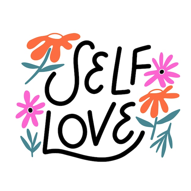 Free vector self love lettering with flowers