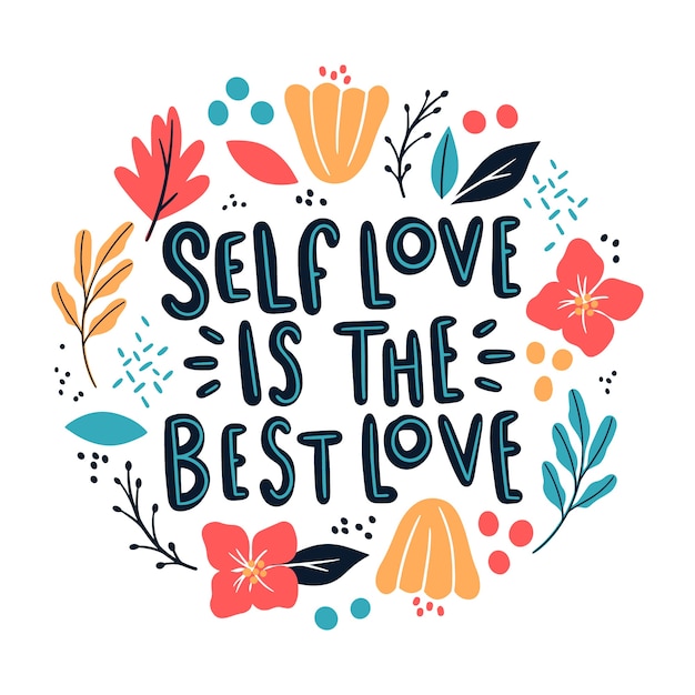 Free vector self love lettering with flowers