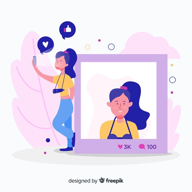 Self photo concept with girl illustration