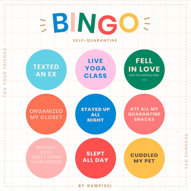 Free vector self quarantine social media story bingo challenge vector