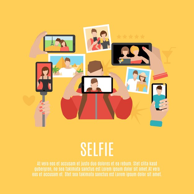 Selfie pictures flat icons composition poster 