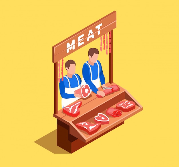 Selling meat isometric scene