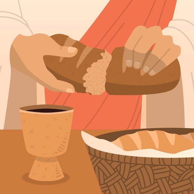 Бесплатное векторное изображение Семана санта с хлебом и вином