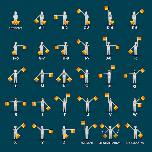 Semaphore alphabet icons set