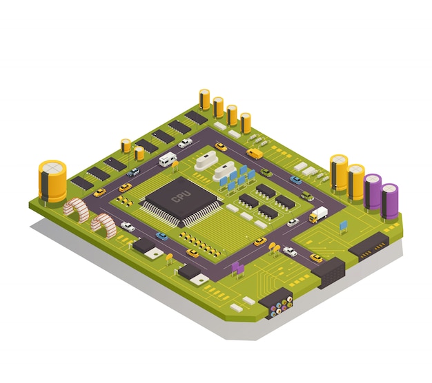 Free vector semiconductor electronic components isometric composition