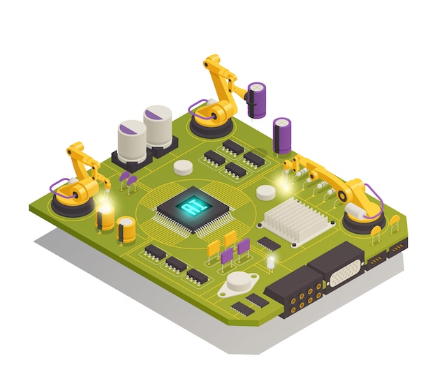 Free vector semiconductor electronic components isometric composition