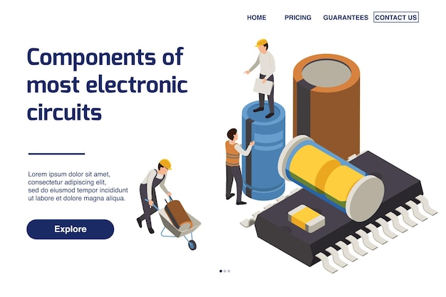 Free vector semiconductor production landing page template with components of electronic circuits