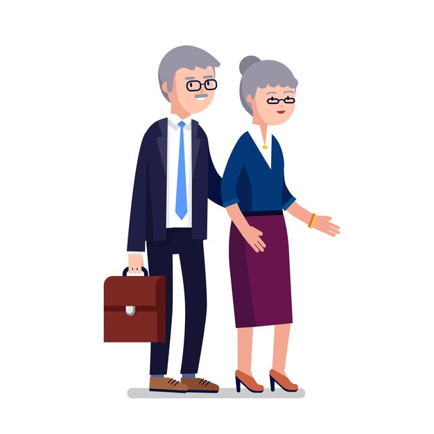 Senior age business man and woman couple