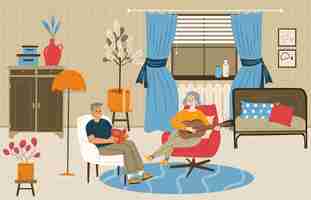 Free vector senior couple relax at home aged man and woman