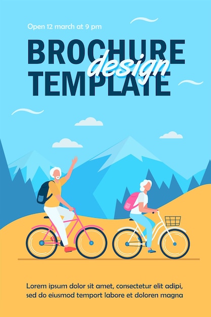 Free vector senior couple riding bikes outdoors flyer template