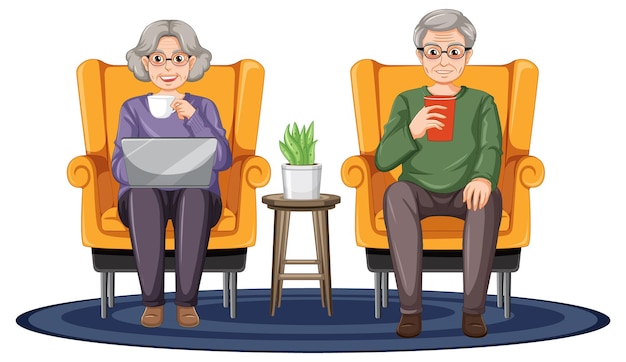 Free vector senior couple using laptop at home