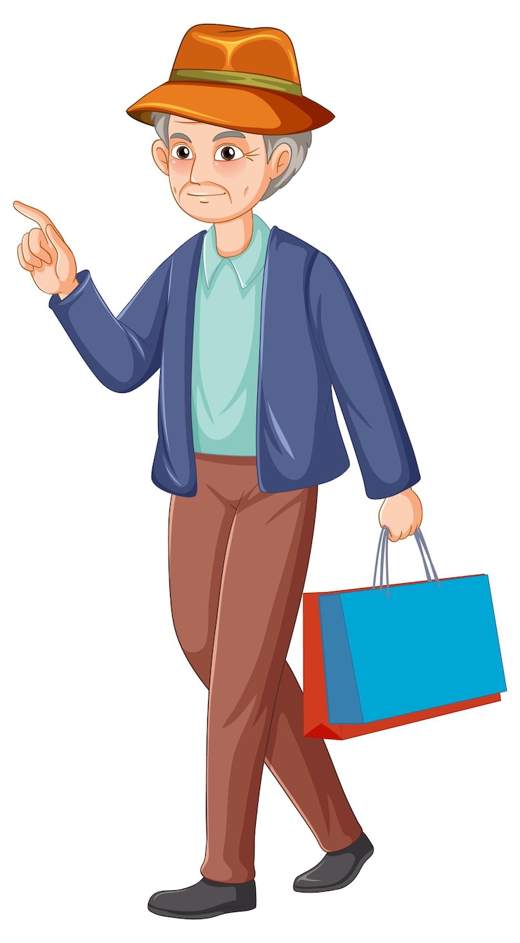 無料Vector 買い物袋を持つシニア男性