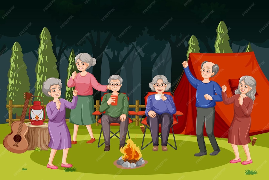 Three old grannies are on a park bench