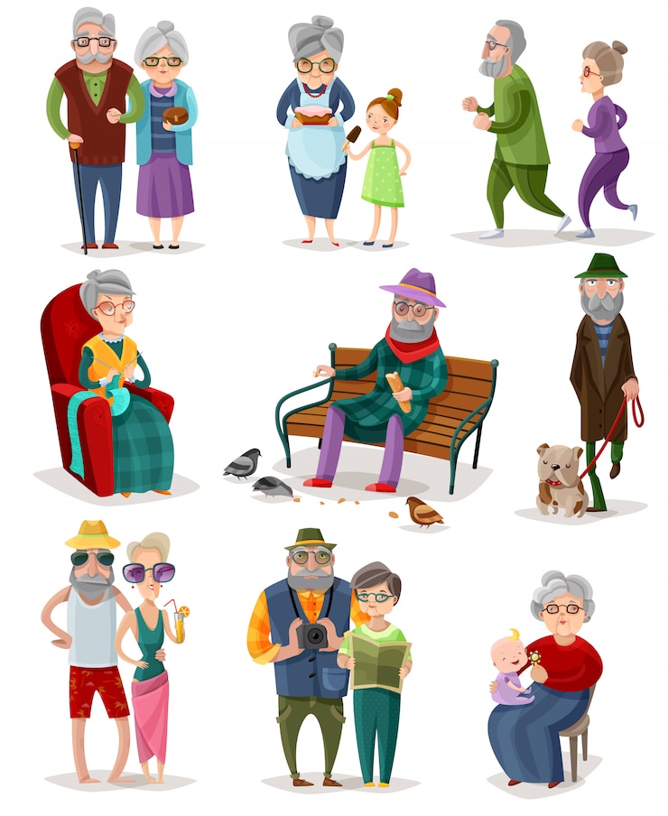 Free Vector senior people cartoon set