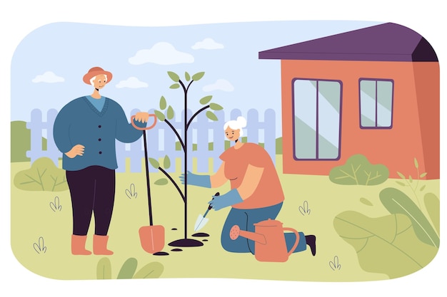 Free vector senior people working in garden illustration