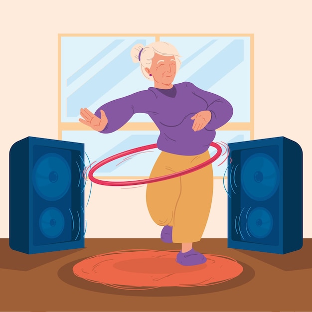 Free vector senior playing and dancing indoors