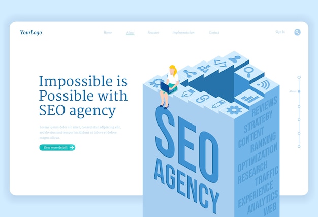 Free vector seo agency service isometric landing page