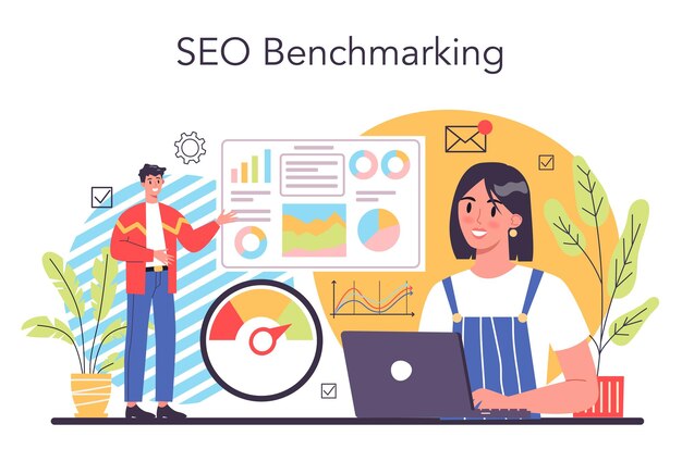 SEO benchmarking concept Idea of business development and improvement Compare quality with competitor companies Isolated flat vector illustration