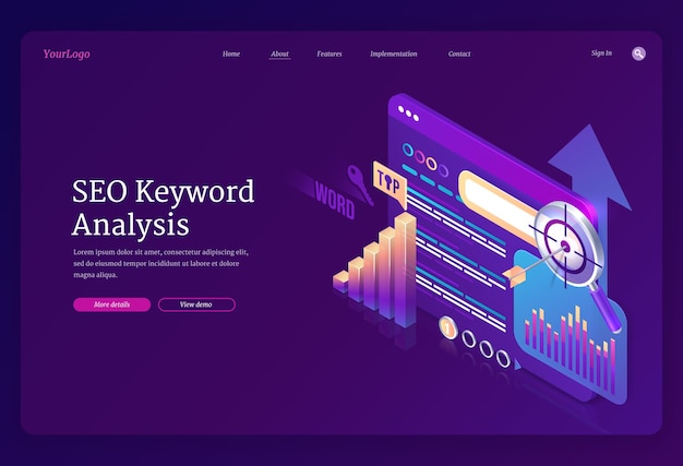 Free vector seo keyword analysis landing page template