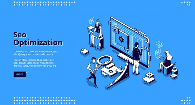 Free vector seo optimization isometric landing page banner