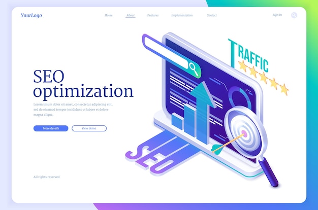 Free vector seo optimization isometric landing page banner