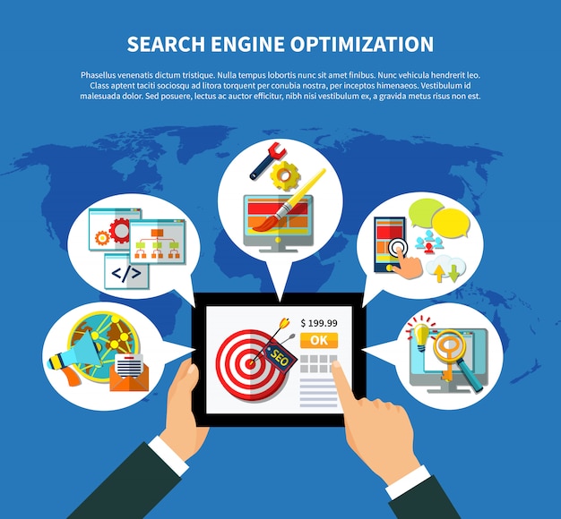 Concetto di servizi di seo in tutto il mondo