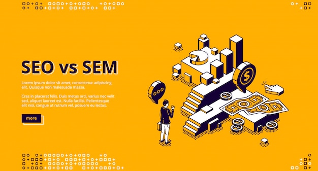 Seo Vs Sem Isometric Landing, Digital Marketing